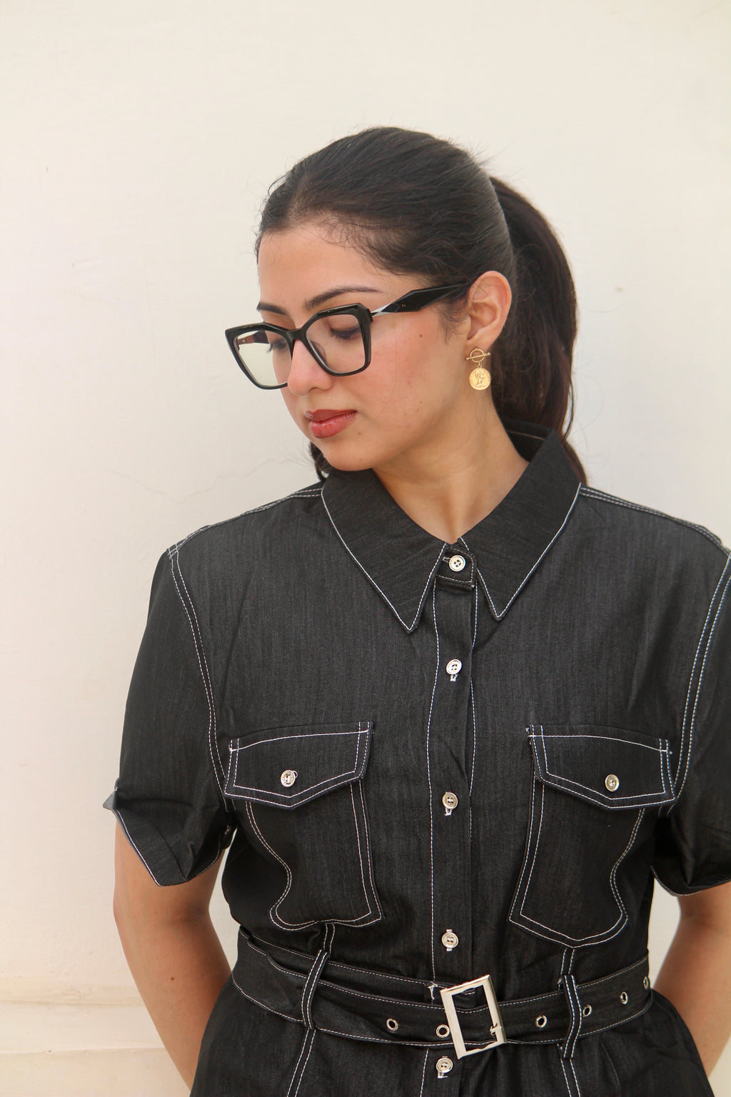 Midnight Stitch | Denim Shirt & Wide-Leg Trouser Co-Ord Set