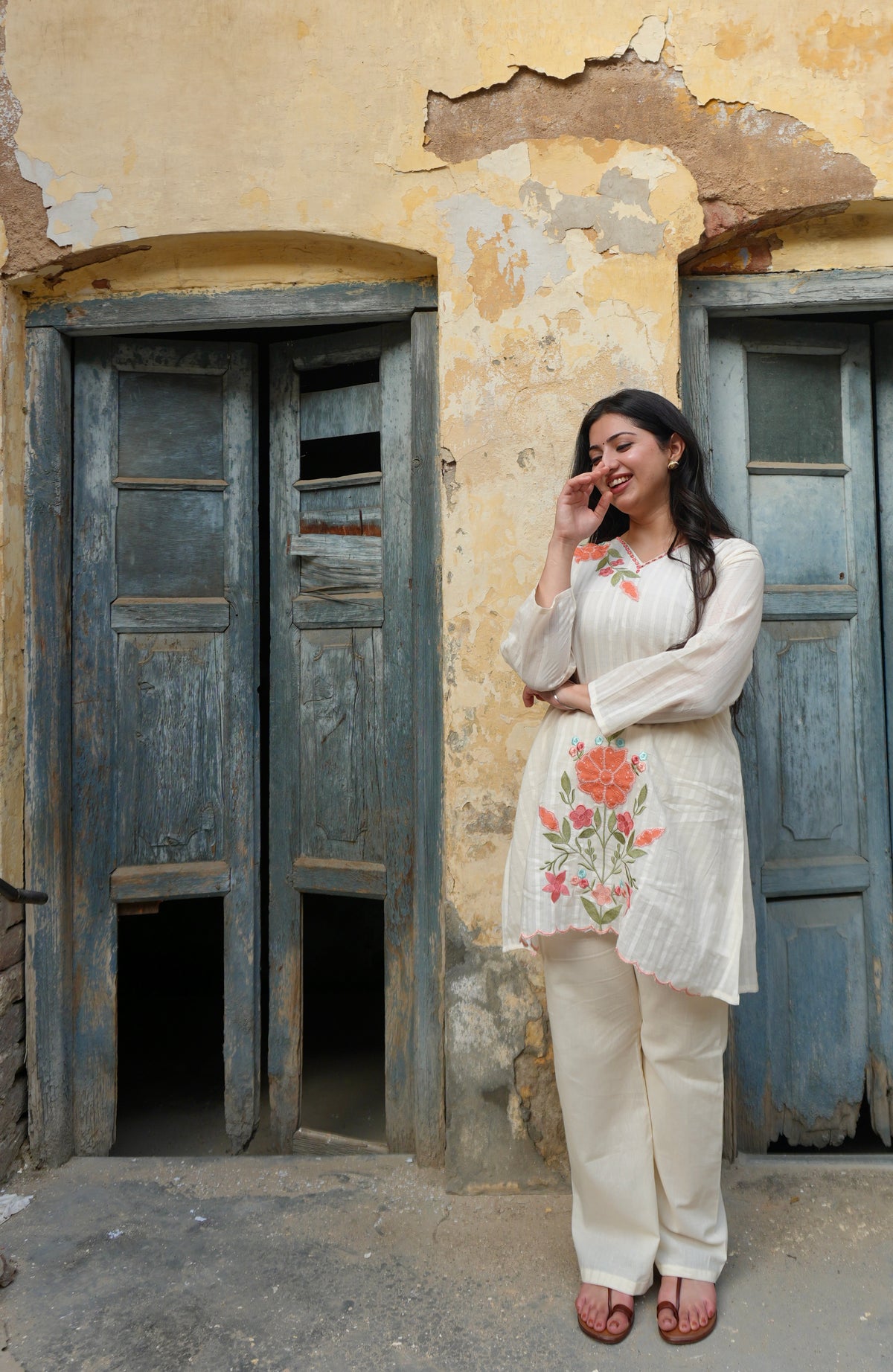 Coral Meadow | Floral Embroidered Kurta Set