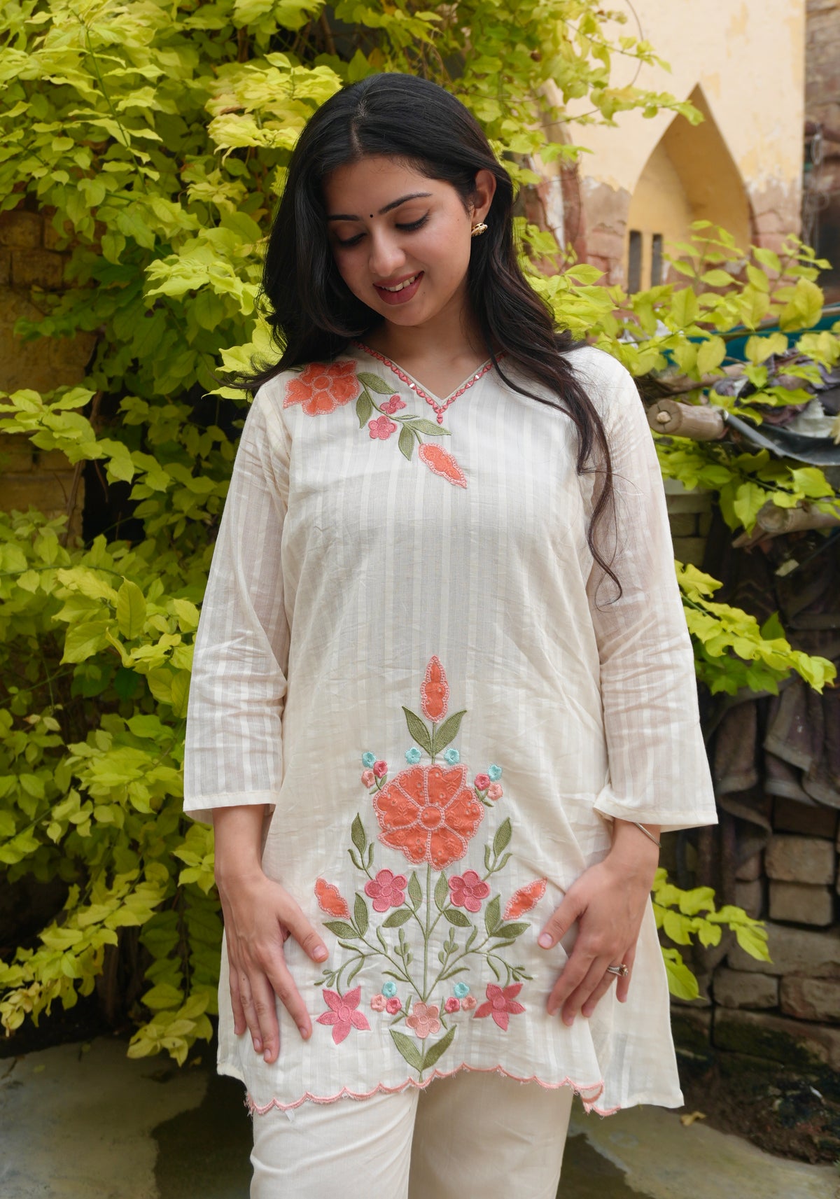 Coral Meadow | Floral Embroidered Kurta Set