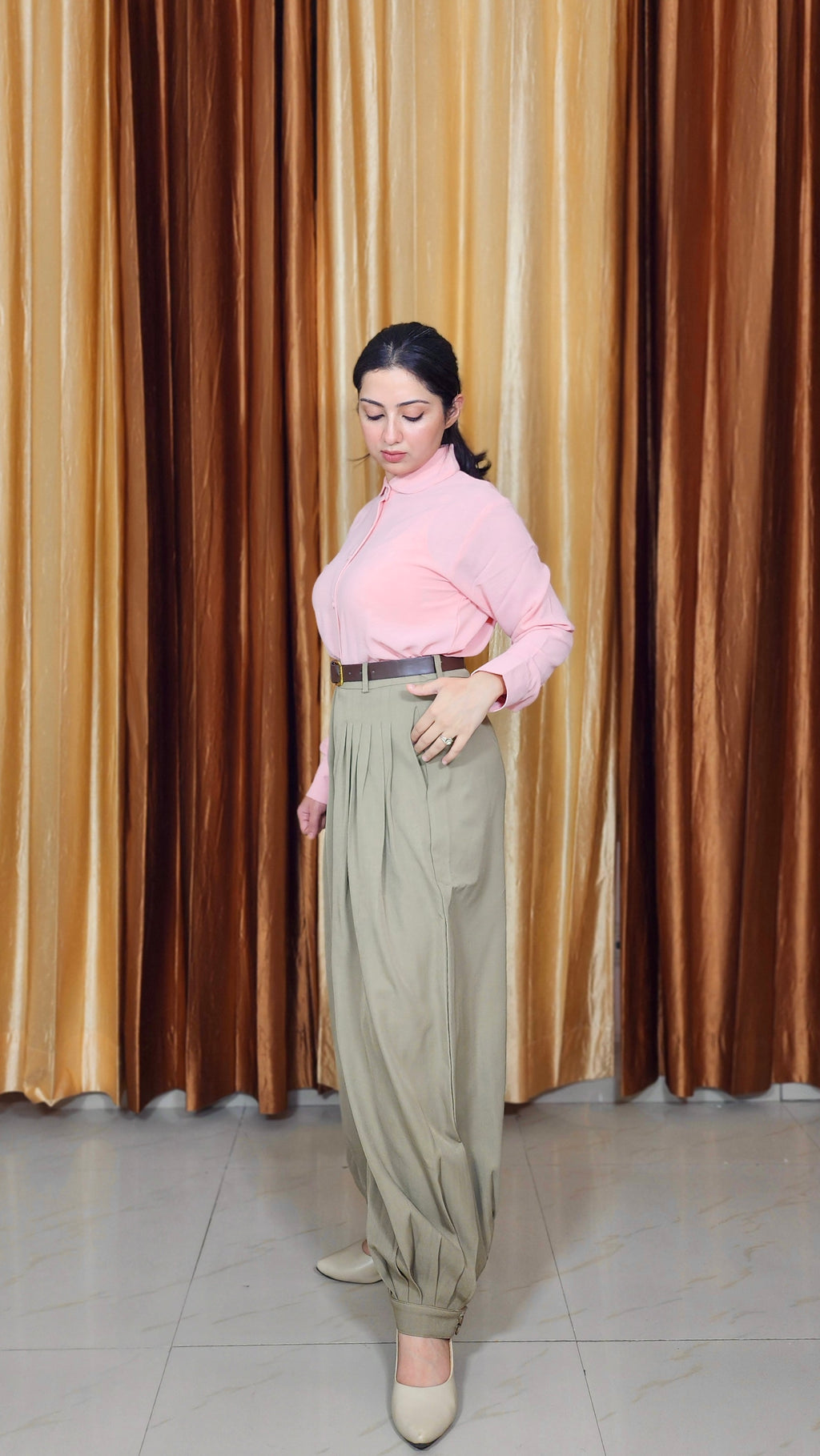 High-Waisted Pleated Formal Trousers