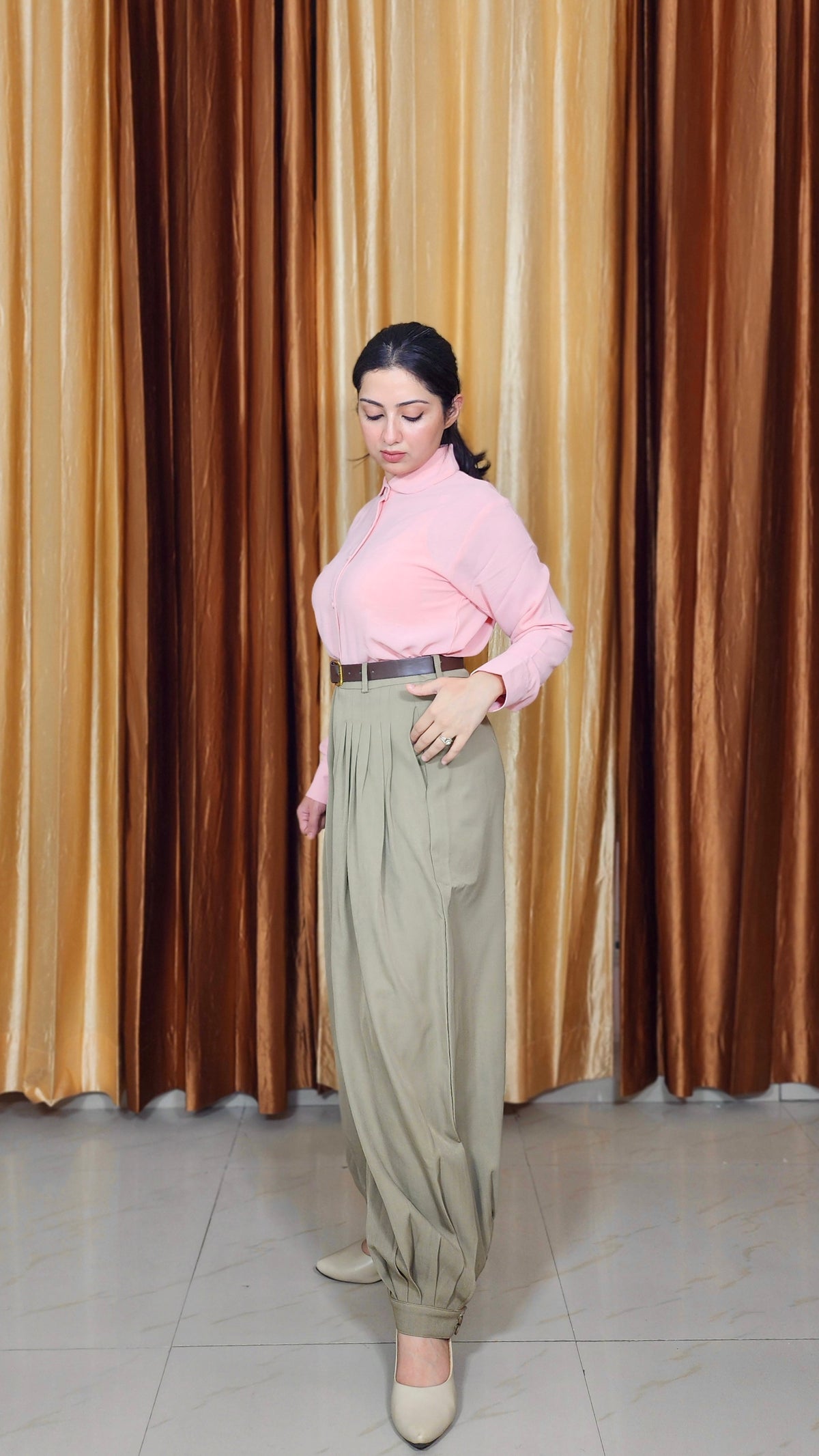 High-Waisted Pleated Formal Trousers