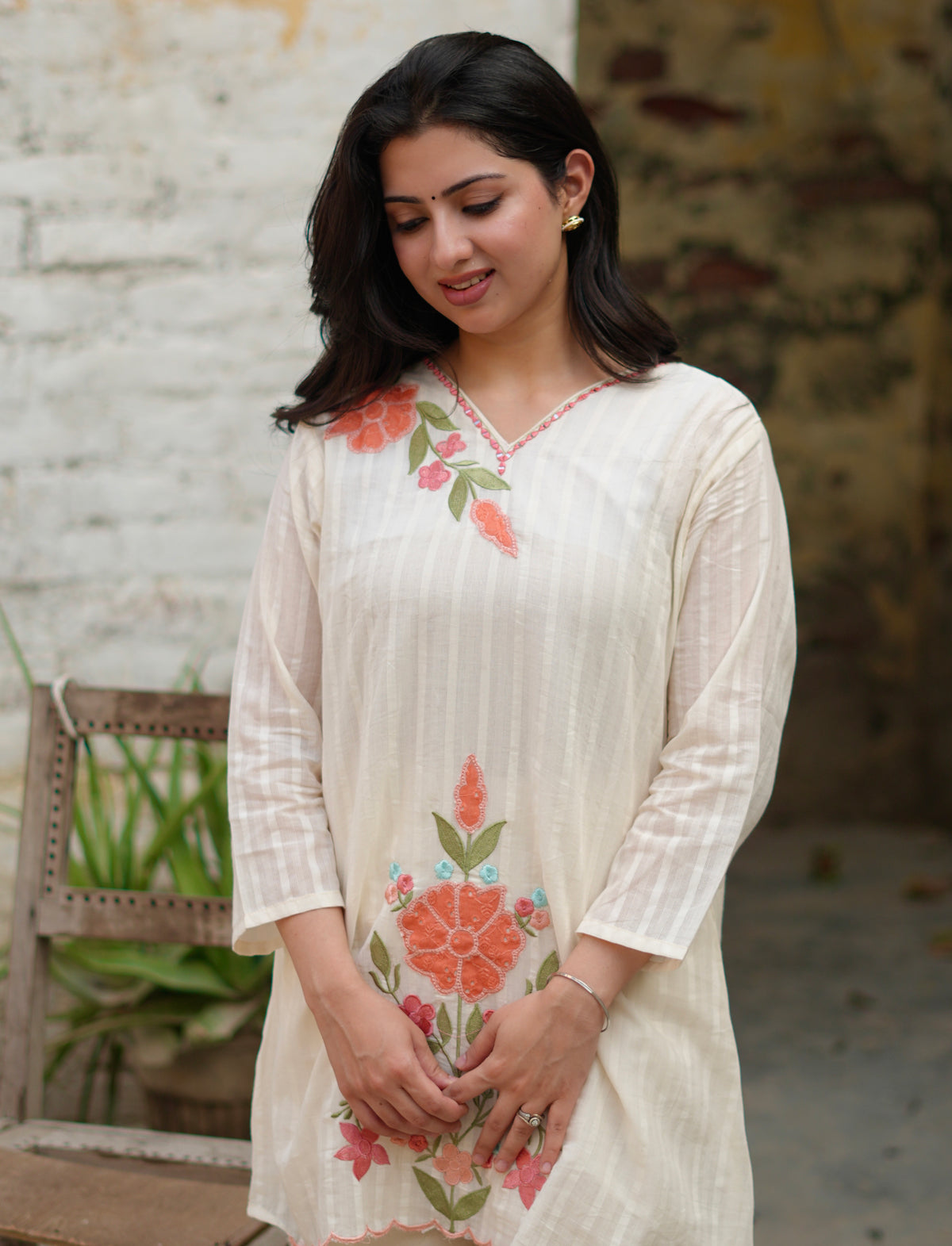 Coral Meadow | Floral Embroidered Kurta Set