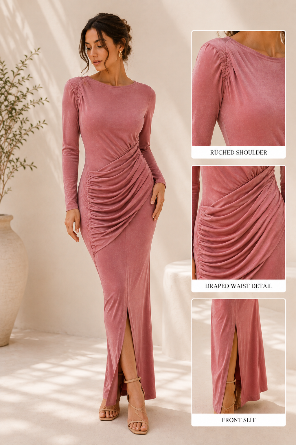 Rose Draped Maxi Dress