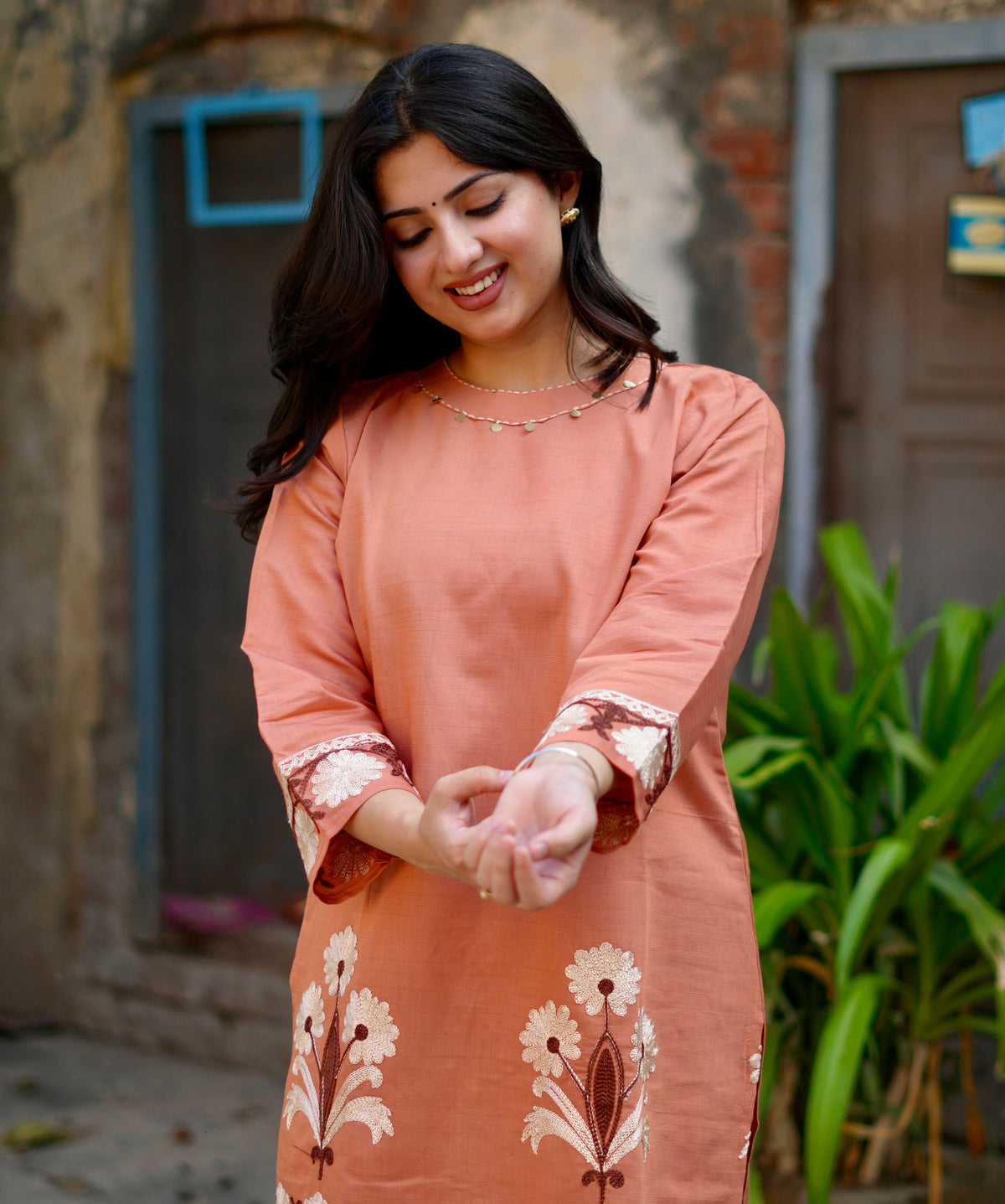 Rust Blossom | Embroidered Kurta Set