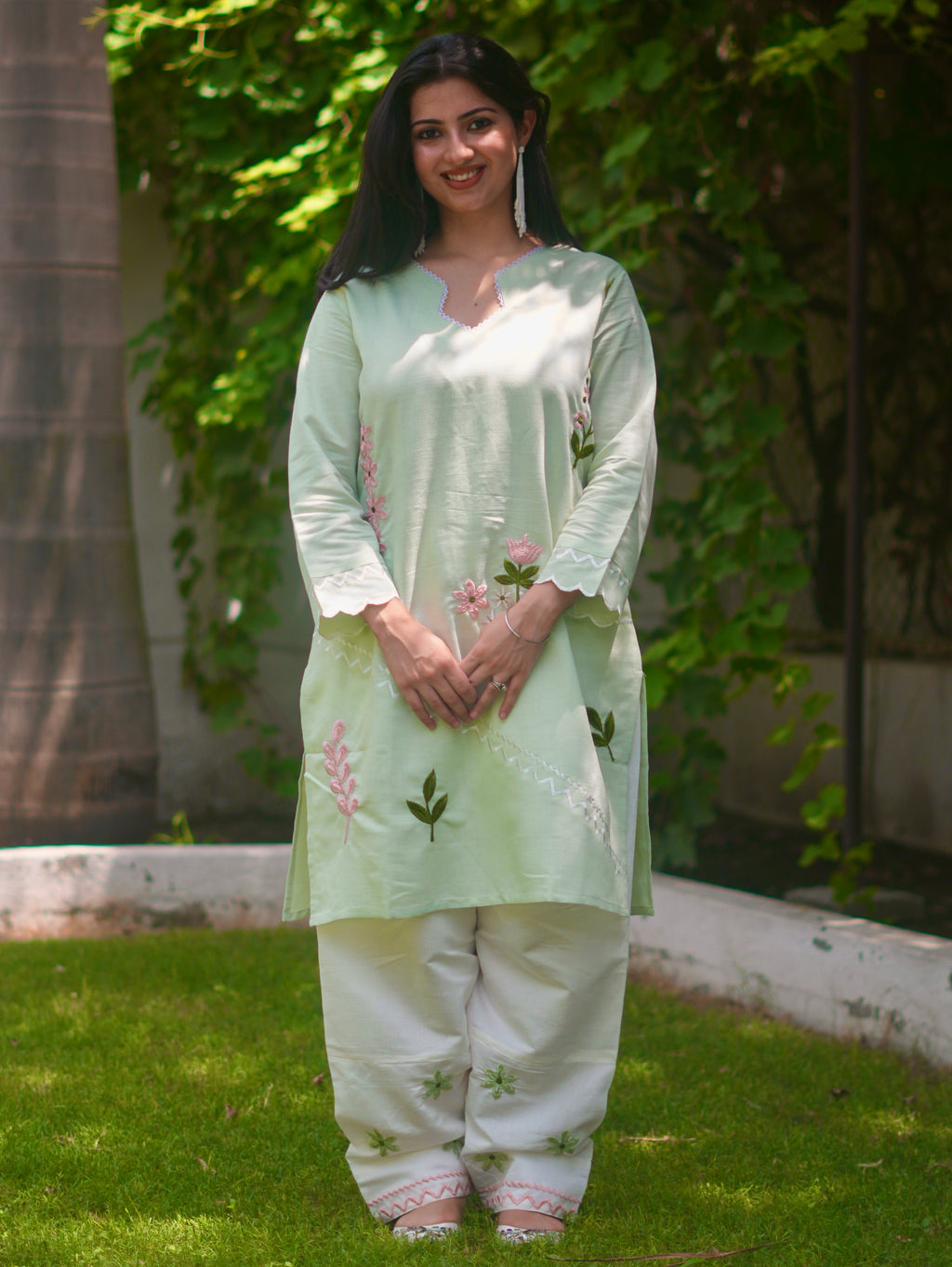 Mint Blossom | Floral Embroidered Co-ord Set