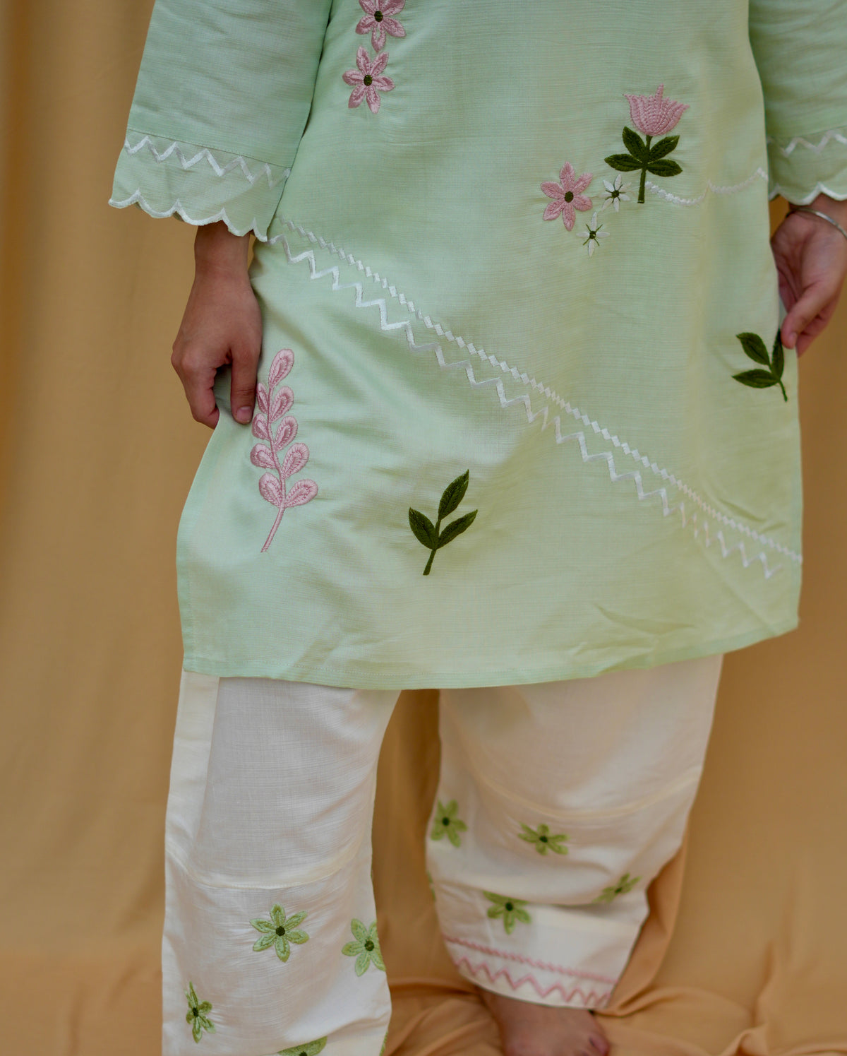 Mint Blossom | Floral Embroidered Co-ord Set