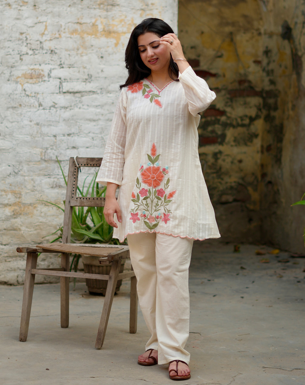 Coral Meadow | Floral Embroidered Kurta Set