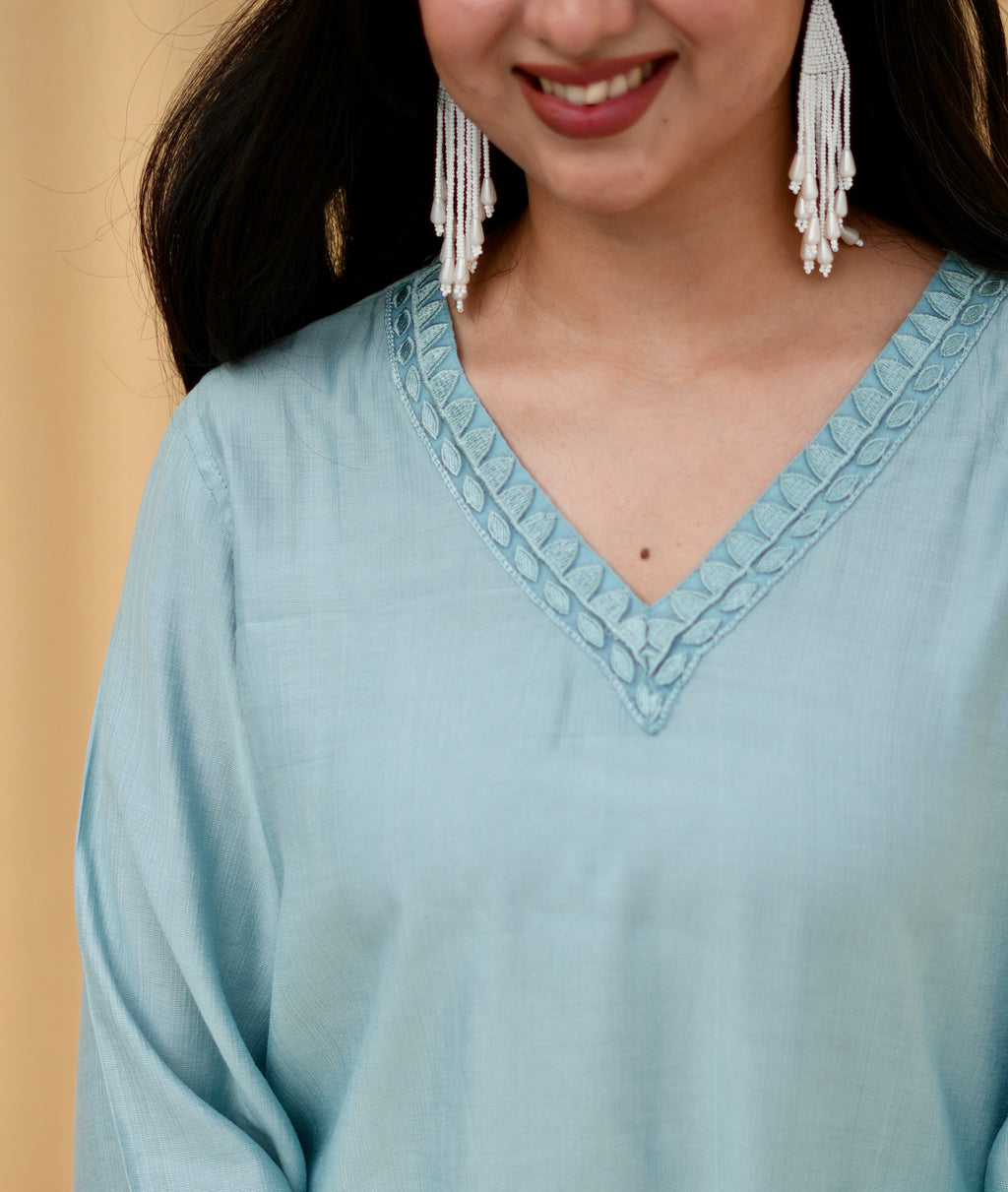 Azure Grace | Embroidered Co-ord Set