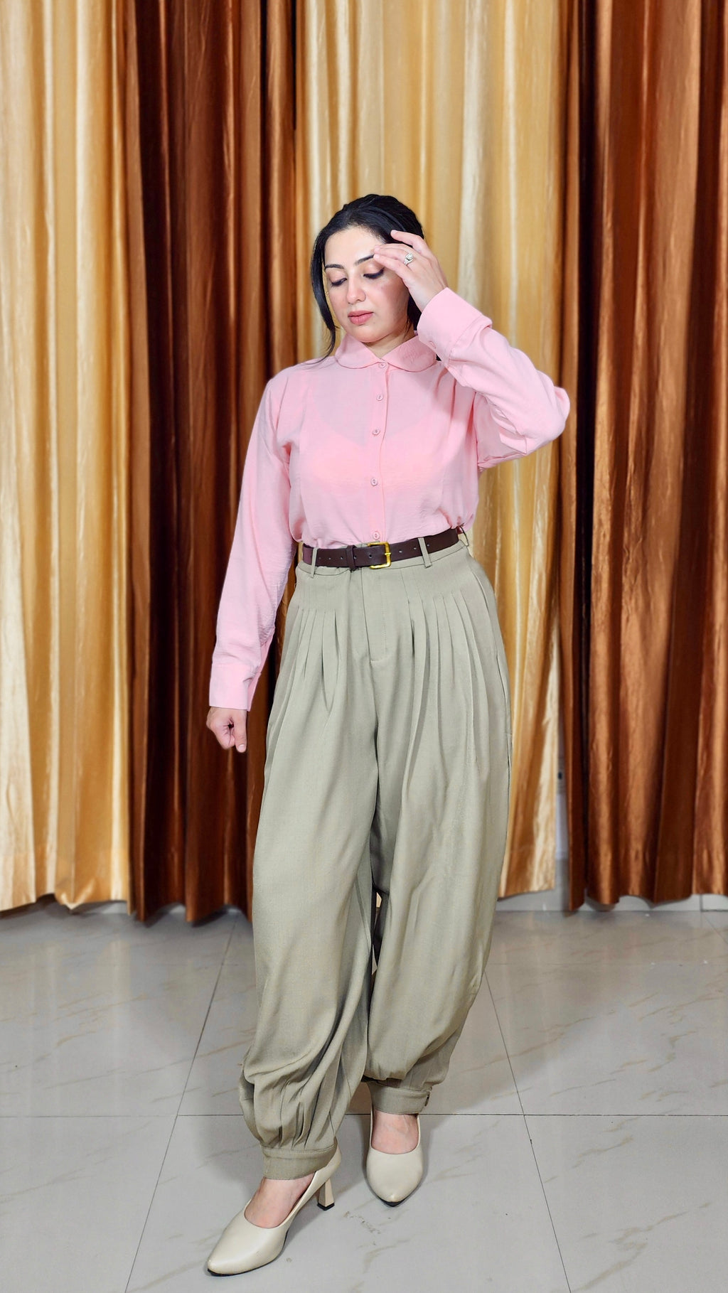 High-Waisted Pleated Formal Trousers