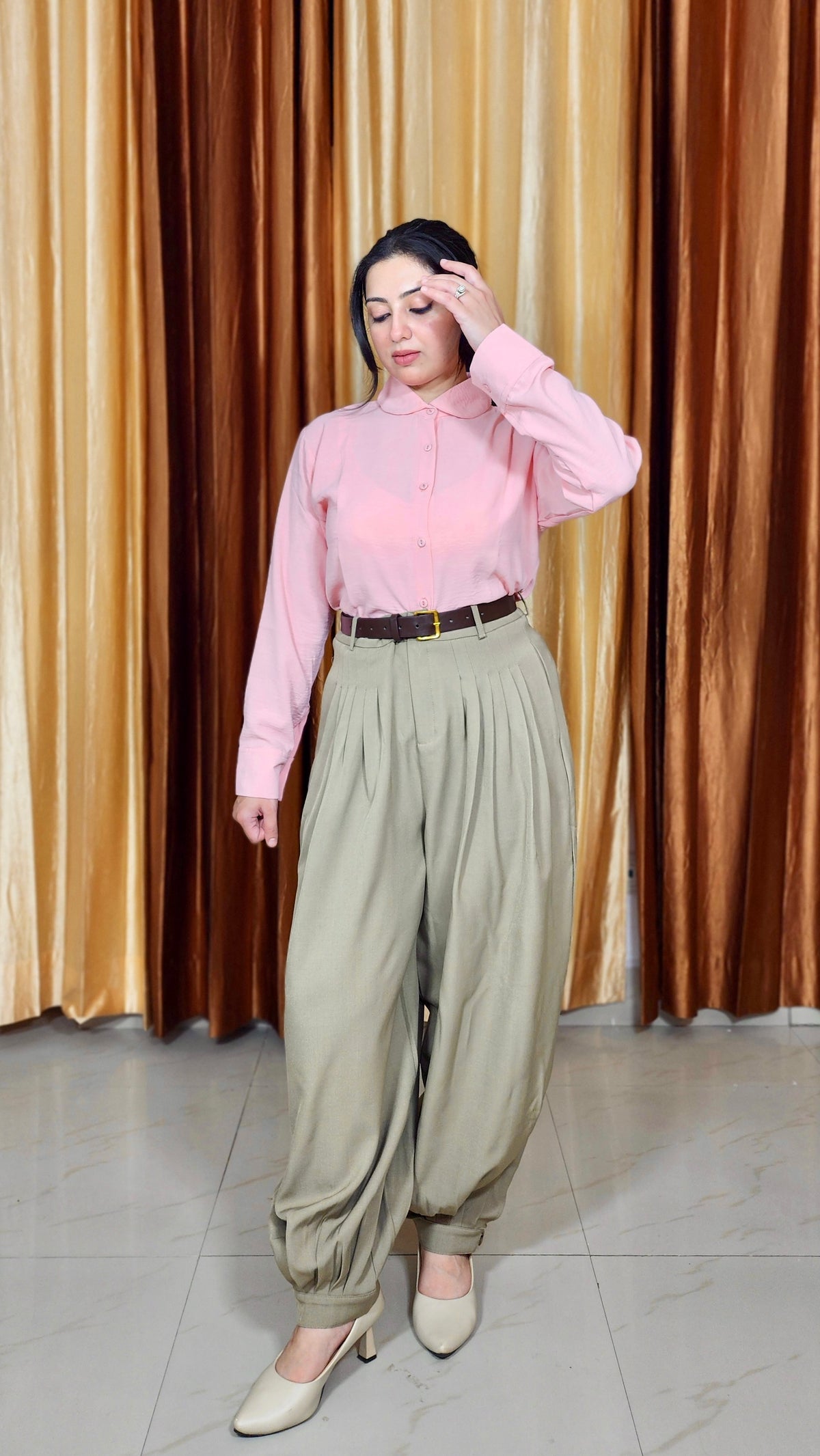 High-Waisted Pleated Formal Trousers