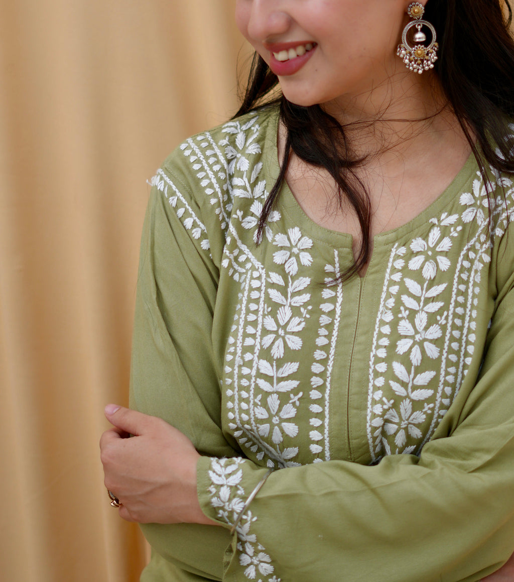 Olive Noor | Lucknowi Chikankari Kurta Set