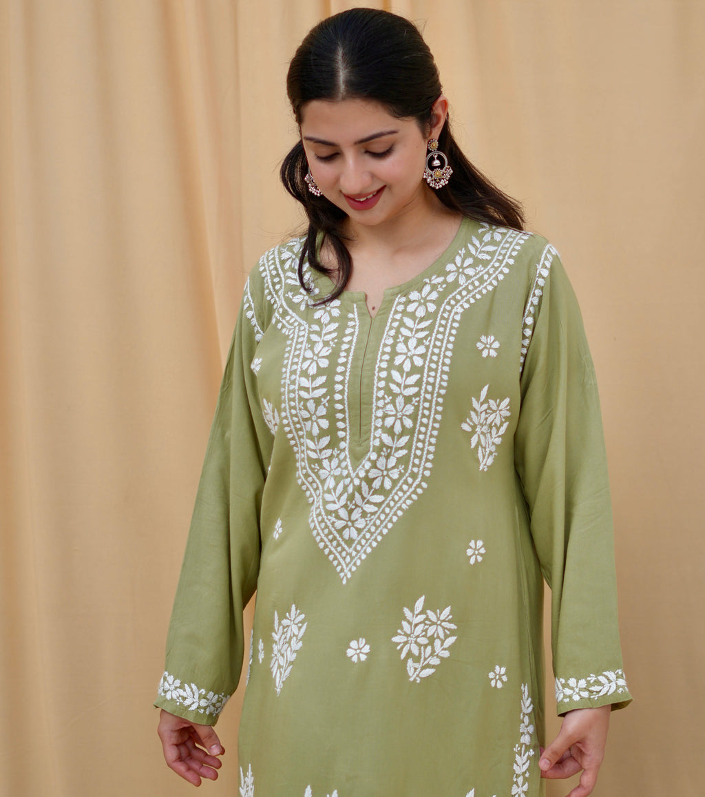 Olive Noor | Lucknowi Chikankari Kurta Set