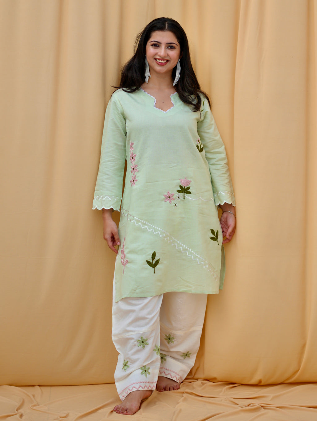 Mint Blossom | Floral Embroidered Co-ord Set