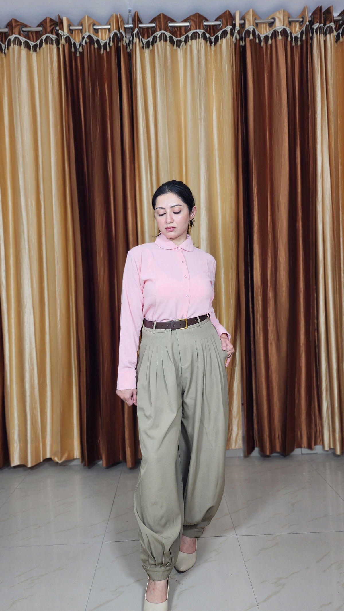 High-Waisted Pleated Formal Trousers
