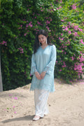 Azure Grace | Embroidered Farshi Co-ord Set
