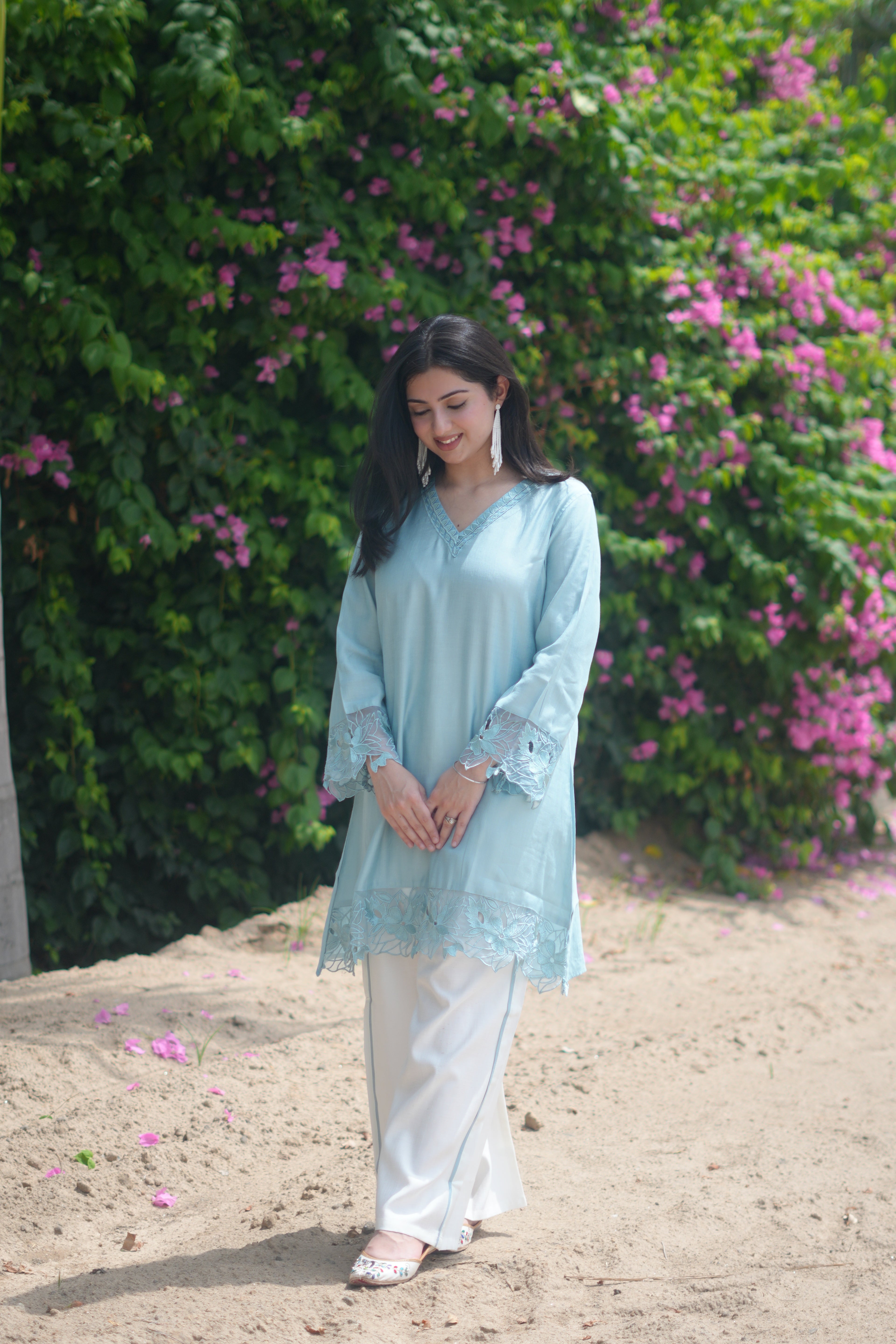 Azure Grace | Embroidered Farshi Co-ord Set