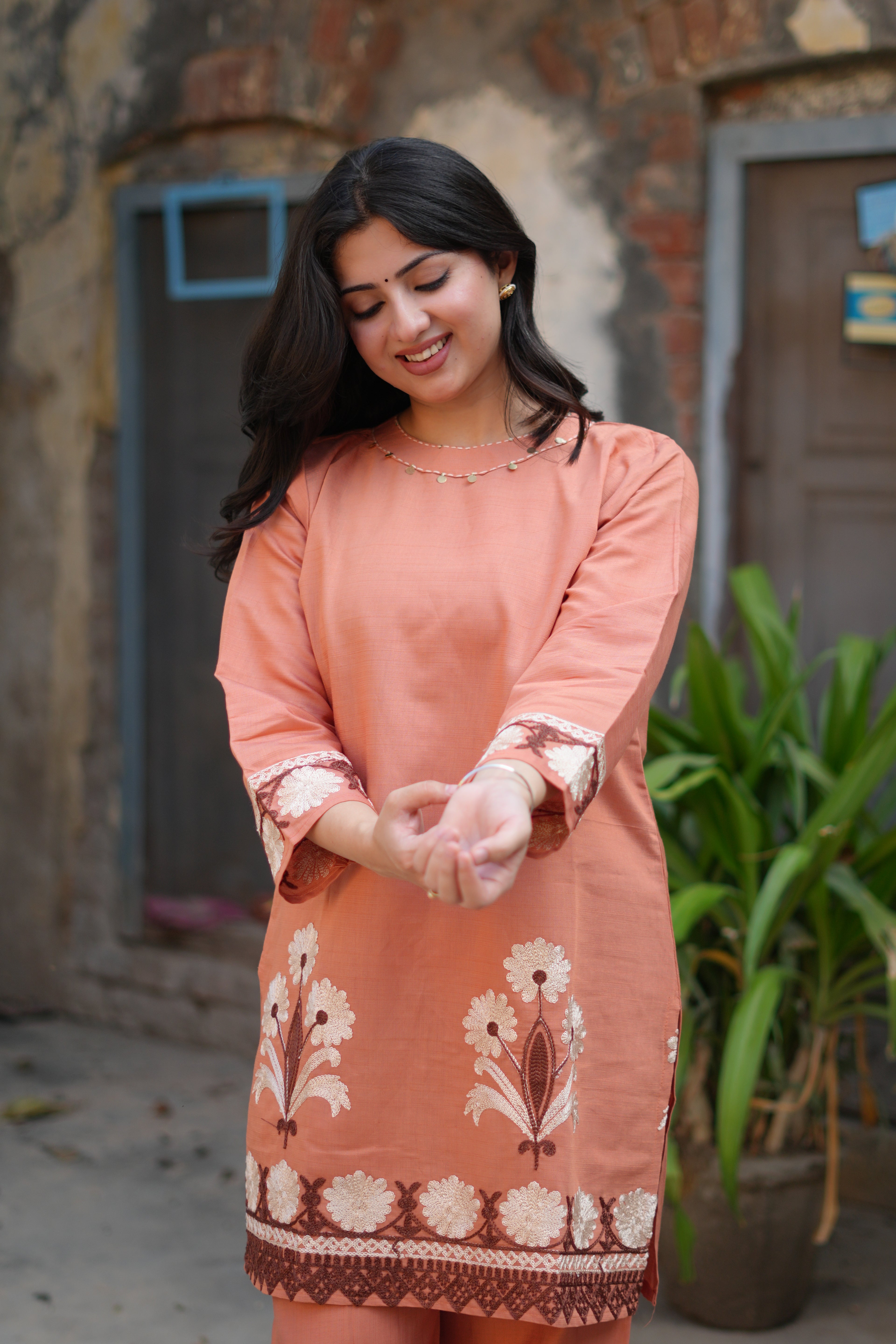 Rust Blossom | Embroidered Kurta Set