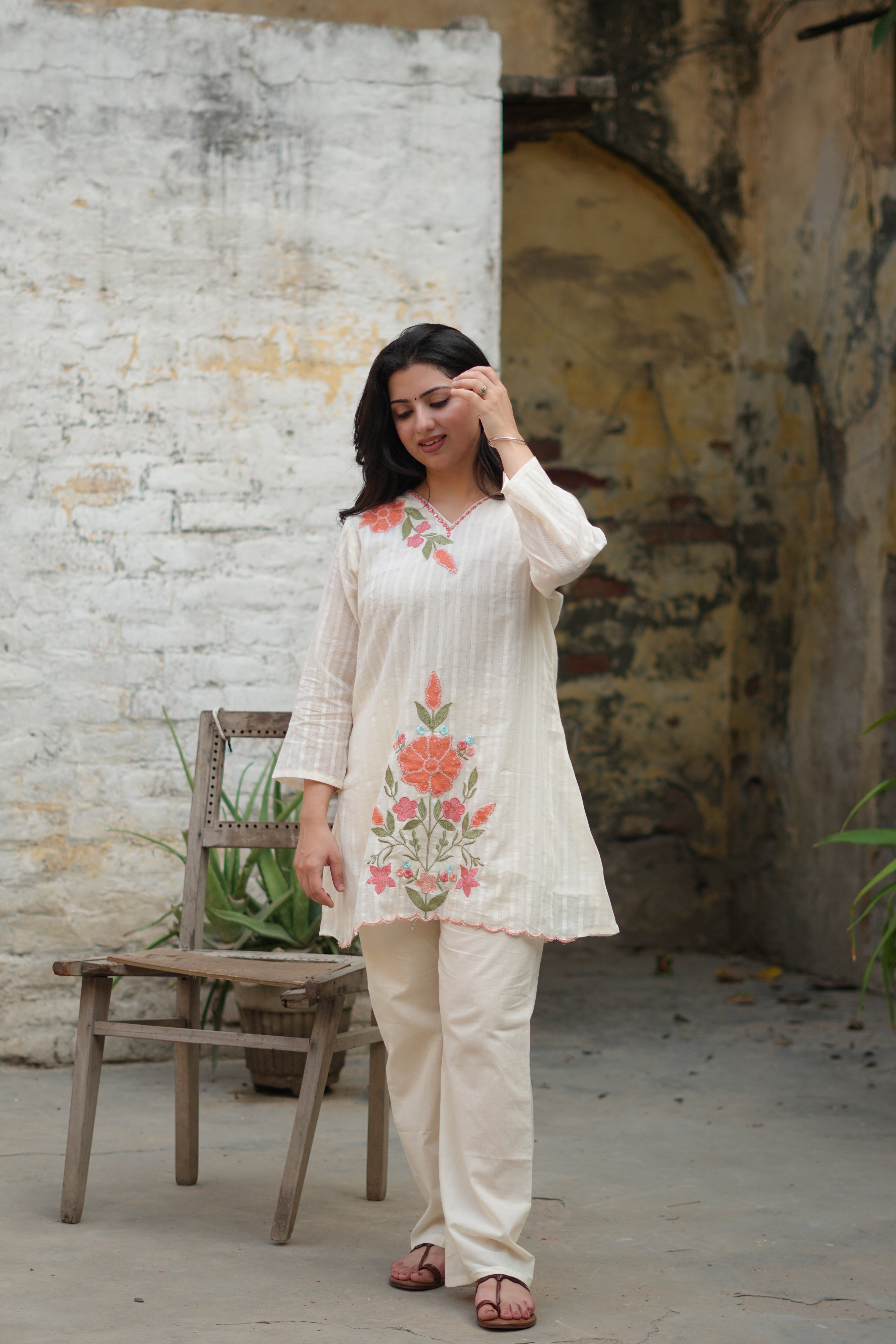 Coral Meadow | Floral Embroidered Kurta Set