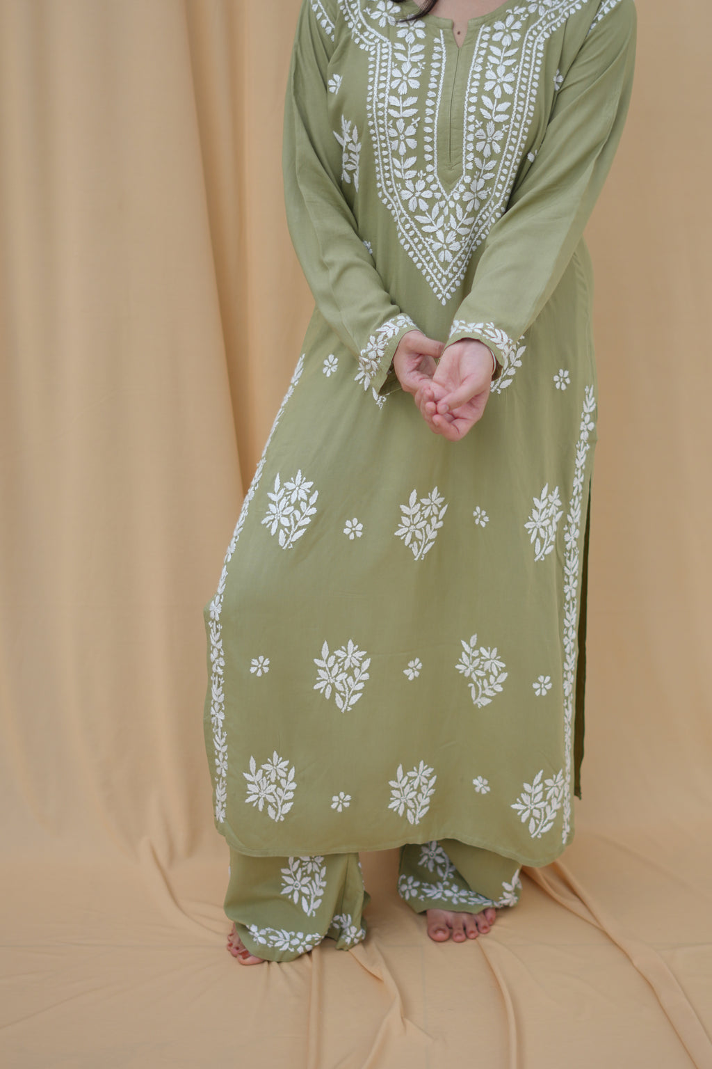 Olive Noor | Lucknowi Chikankari Kurta Set