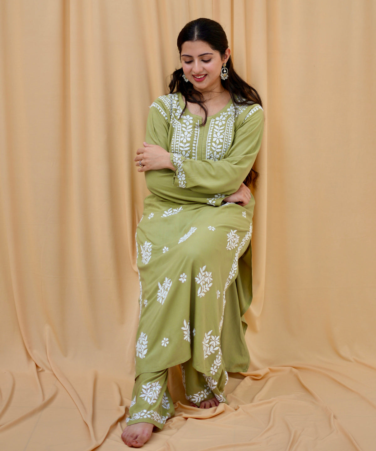 Olive Noor | Lucknowi Chikankari Kurta Set