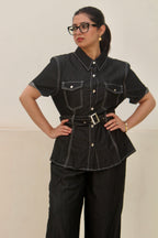 Midnight Stitch | Denim Shirt & Wide-Leg Trouser Co-Ord Set