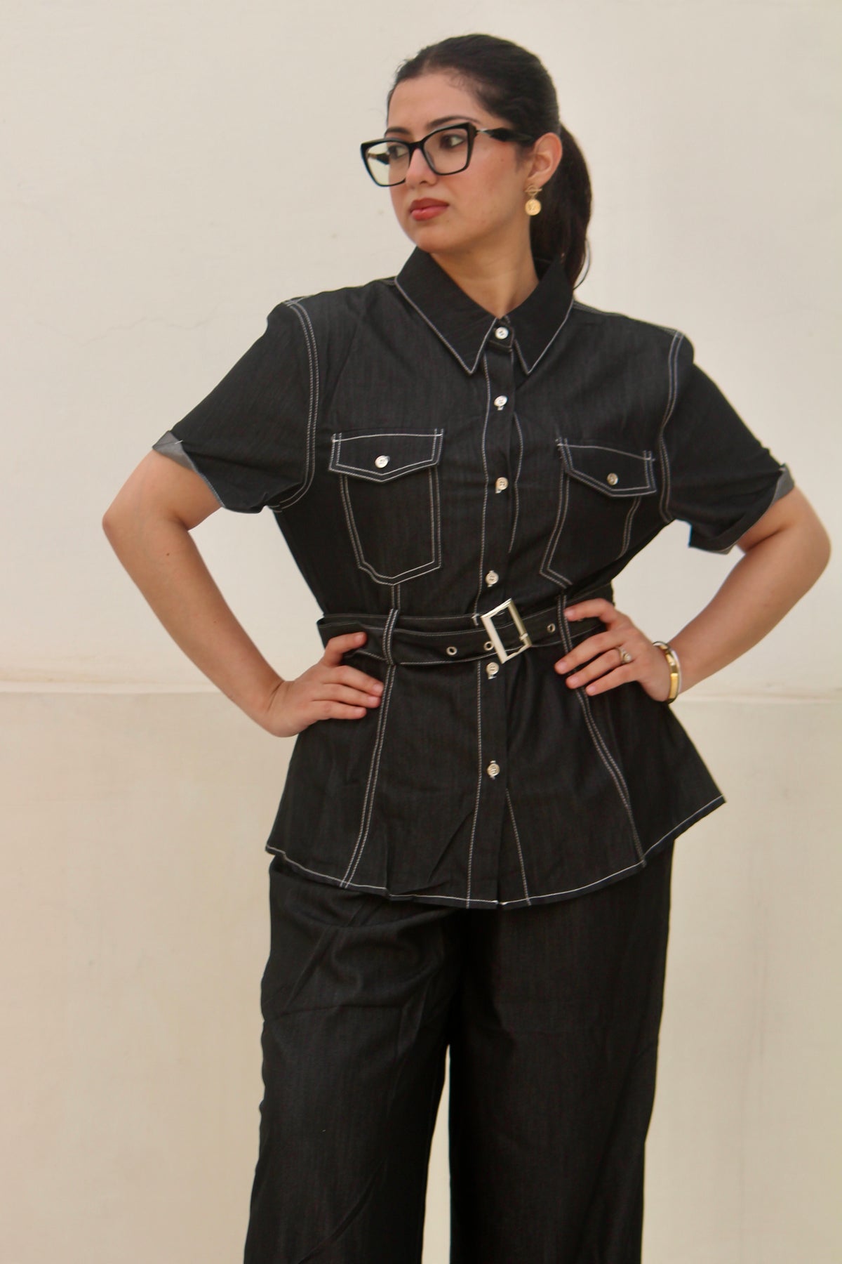 Midnight Stitch | Denim Shirt & Wide-Leg Trouser Co-Ord Set