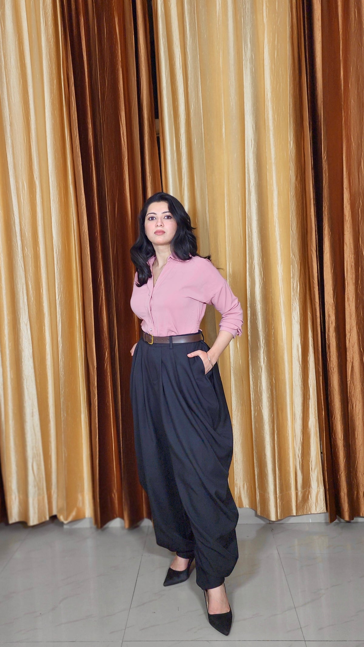 Classic Black Pleated Balloon Formal Pants