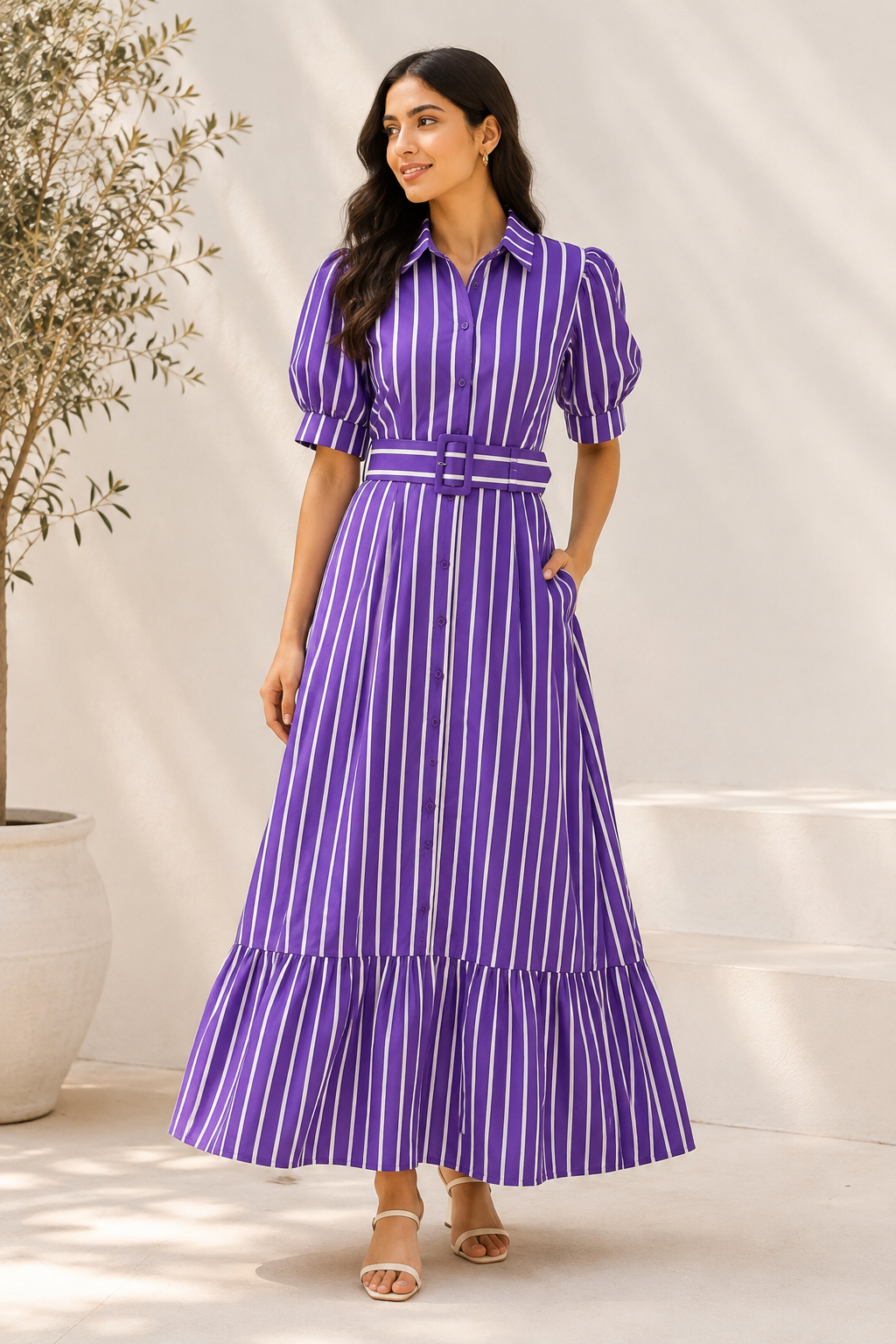 Purple Stripe Trench Dress